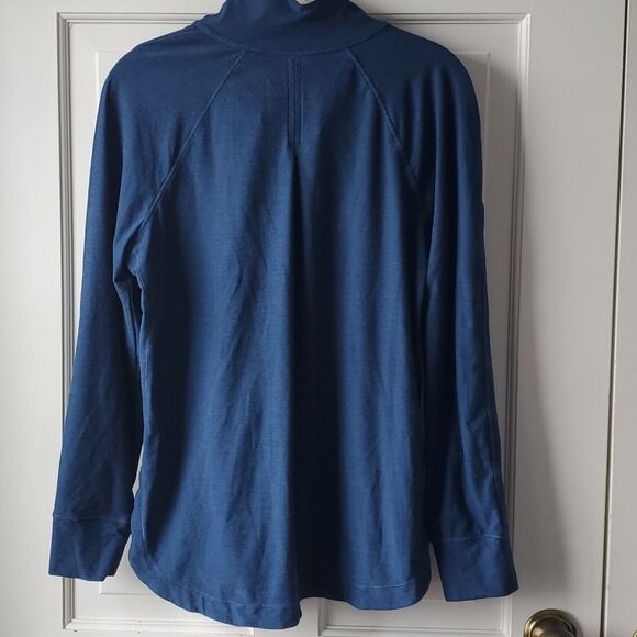 APANA YOGA QUARTER ZIP TOP VARIEGATED HEATHERED BLUE SIZE MEDIUM BACK VENT SLITS - Picture 7 of 9